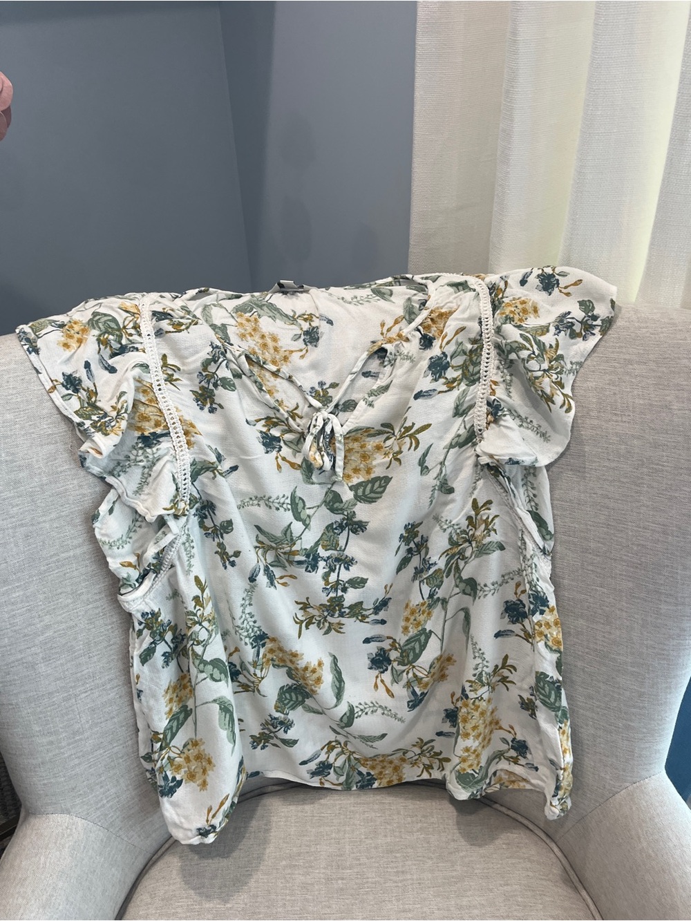 Lucky Brand Floral Split Neck Blouse Size L